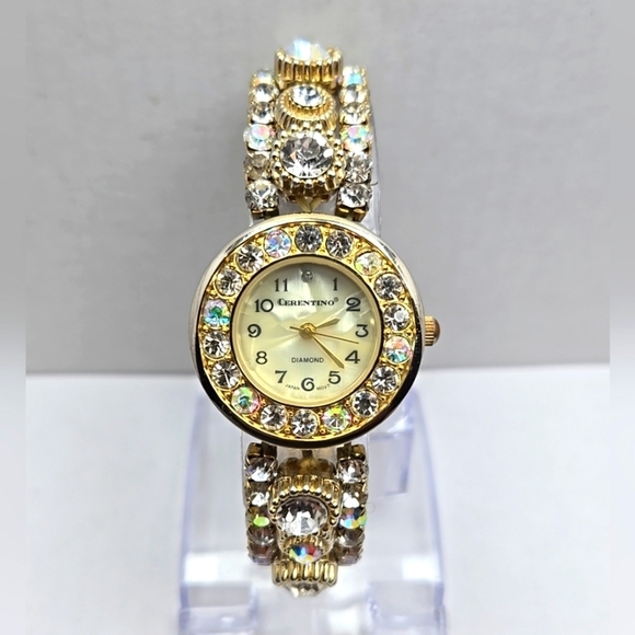 Womens Vintage Cerentino Diamond Gold Tone Watch Crystals Rhinestone New Battery main image 5